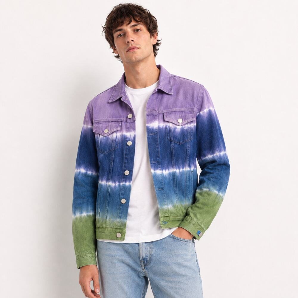 BoohooMAN x Quavo Purple Tie Dye Denim Jacket Men Medium Streetwear Grunge